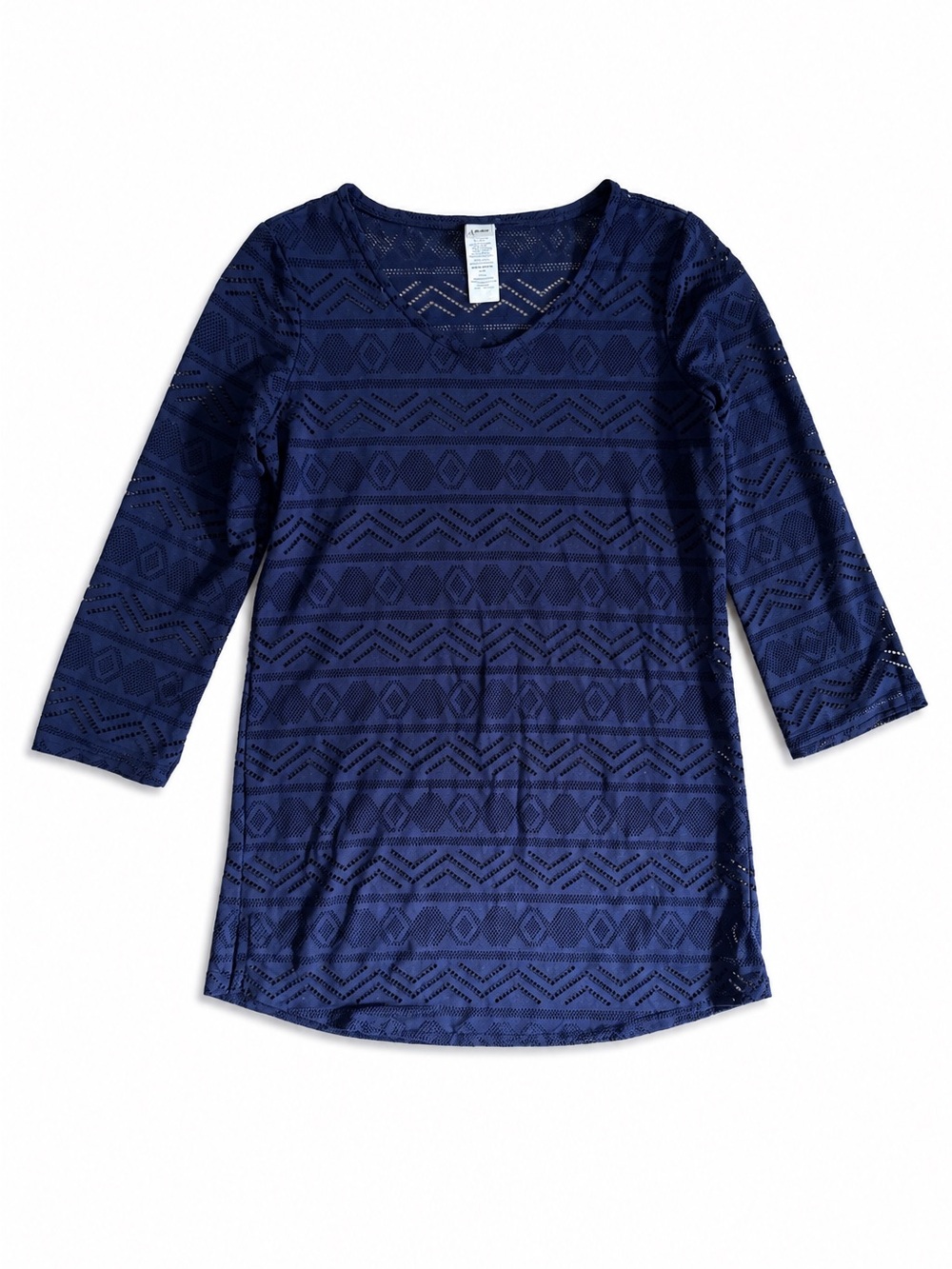 L.L. Bean Tunic Beach Coverup UPF Geometric Lace Knit Top Navy Blue Small